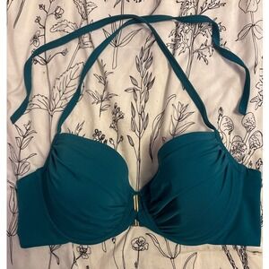 Victoria's Secret Dark Green Halter Push-up Bikini Swimwear Top, Size 36D